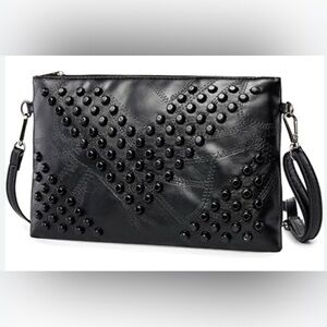 Soft Vegan Leather Studded Black Crossbody | EUC